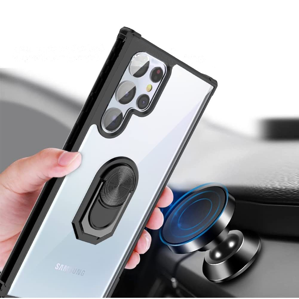 Husa pentru Samsung Galaxy S22 ULTRA, Hybrid Antisoc, carcasa cu bumper, inel rotativ 360 si Kickstand, Negru