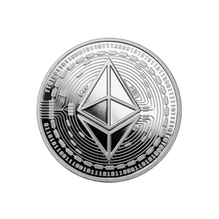 Decoratiune, Ethereum Classic Moneda de Colectie din Metal gros 3mm, Crypto Suvenir, ETC, Silver