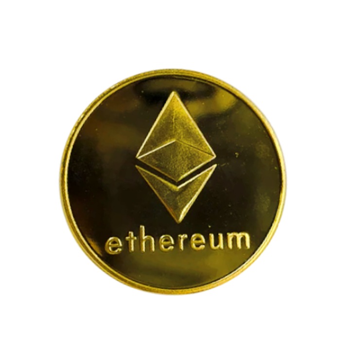 Decoratiune, Ethereum Moneda de Colectie din Metal gros 3mm, Crypto Suvenir, ETC, Gold