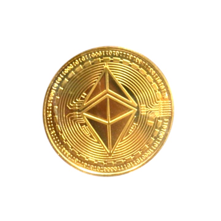 Decoratiune, Ethereum Classic Moneda de Colectie din Metal gros 3mm, Crypto Suvenir, ETC, Gold