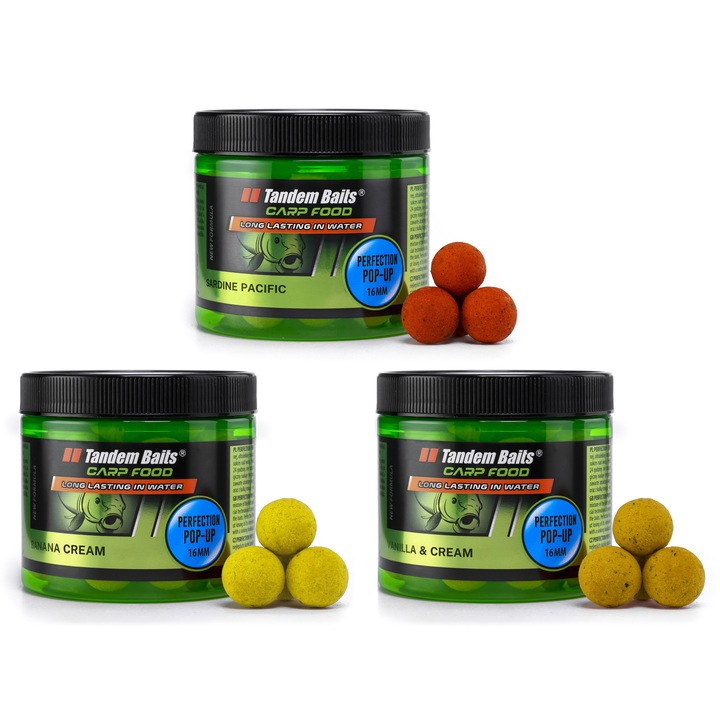 3 Borcane de momeala Carp Perfection Pop-Up, Tandem Baits, 16 mm, 3x70 g, Mix de arome