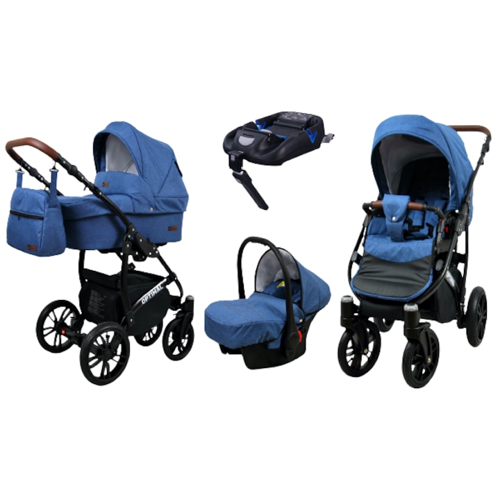 Carucior bebelusi 4 in 1 BabyLUX Optimal Black, Isofix, bleu/negru