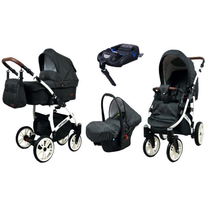Бебешка количка 4 в 1 BabyLUX Optimal White, Isofix, Черен / Антрацит