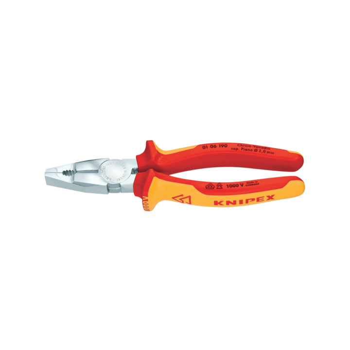 Cleste Combinat pentru Electricieni cu Suprafata Cromata si Manere cu Manson Bicomponent Vde 1000 V, L 160 Mm, Taiere O 2.0 / 1.5 / 10 Mm / 16 Mm2