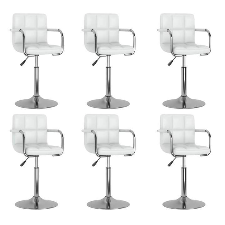Set scaune de masa pivotante vidaXL, 48 x 47 x 71-85,5 cm, 6 piese, alb, piele ecologica
