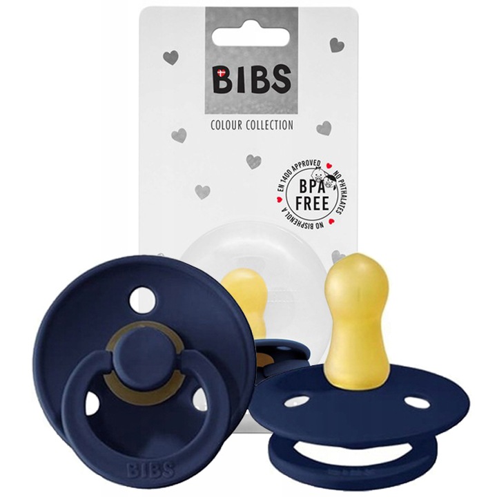 Suzeta rotunda din cauciuc natural Hevea, Bibs Deep Space 010431, Bleumarin 6-9 luni 9-12 luni 14+