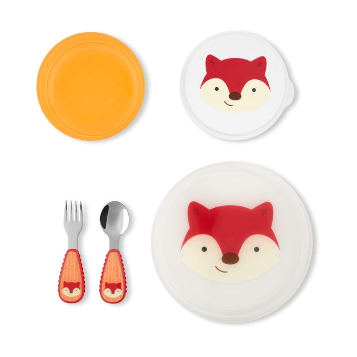 Обеден комплект Чиния, купа с капак, прибори за хранене, Fox, Skip Hop
