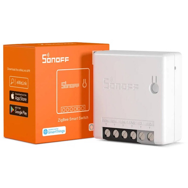 Releu inteligent Sonoff ZigBee Mini, Protocol ZigBee 3.0, Wireless, 10A, control vocal