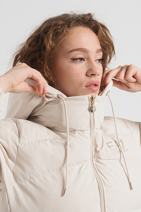 EA7, Ватирано зимно яке с капитониран дизайн, Сиво-бежов