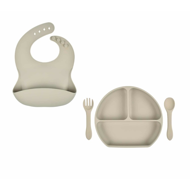 Tányérkészlet evőeszközökkel, Martons, Szilikon, Bézs