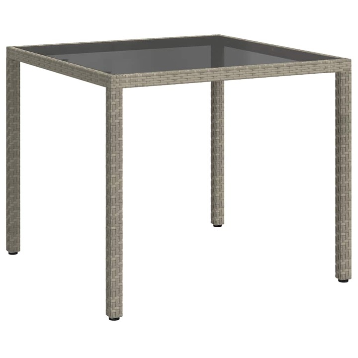 vidaXL szürke polyrattan és edzett üveg kerti asztal 90 x 90 x 75 cm 316701