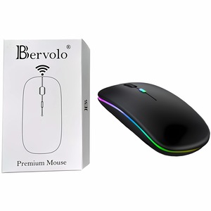 Mouse Bervolo® RGB, Dual Wireless USB si Bluetooth, ultra-subtire, click silentios, baterie reincarcabila, lumini colorate, 800, 1200, 1600 DPI reglabil, negru