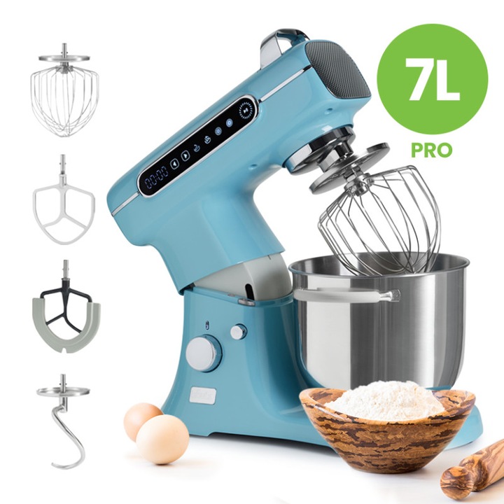 Mixer Profesional din Aluminiu, 7L, 1800 W, Timer, 11 viteze, Biovita MB-1800-MAX PRO, Albastru