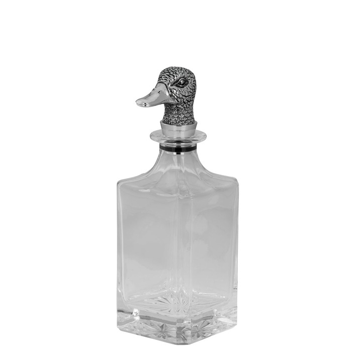 Carafa pentru whisky, dop argintat rata, cristal, 750 ml, 9 x 9 x 19 cm, transparent