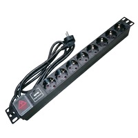 Bara alimentare aluminiu / PDU, 19 inch, 8 prize schuko + switch, protectie la supratensiune, 16A, 3500W, 3x1.5, 2m, stecher schuko - EMTEX