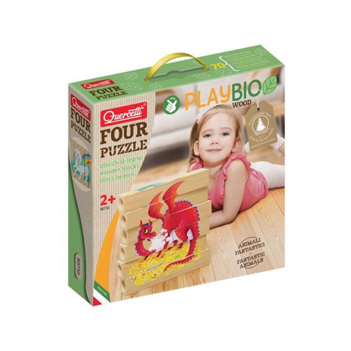 Quercetti 5807101 Quercetti: PlayBio Fantasztikus lények 4 az 1-ben fahasáb puzzle
