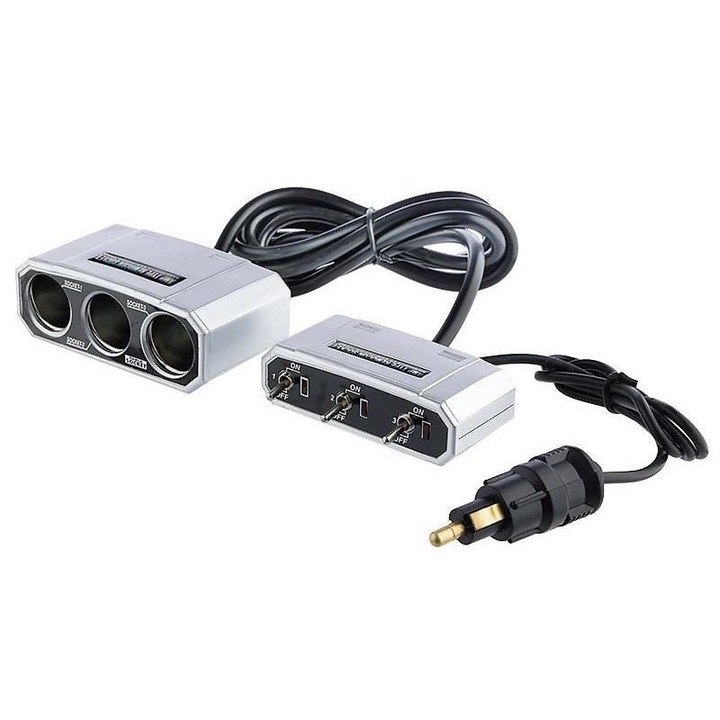 Stecher 3 prize 12/24V cu fir si intrerupator pe fir, 3 DIN, 63205 Carmotion