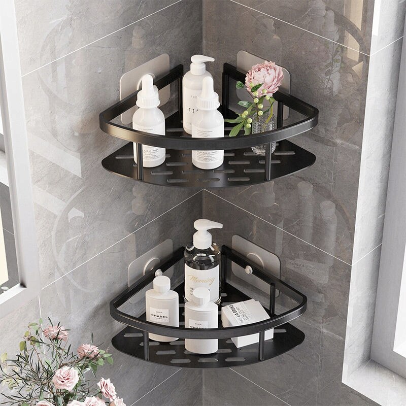 Set 2 rafturi colt baie, Aluminiu, 29x22x5.5cm, Negru - eMAG.ro