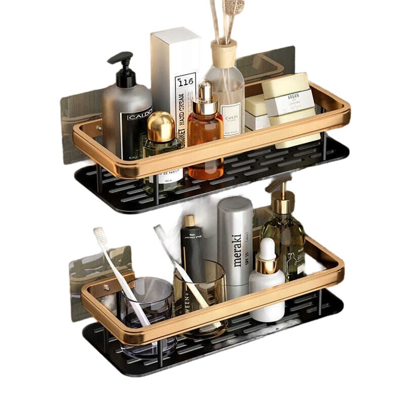 Set 2 rafturi baie, Aluminiu, 31.5x13.5x5 cm, Negru/Auriu - eMAG.ro