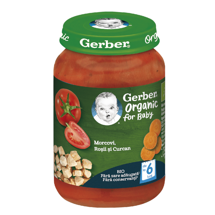 Pюре Bio GERBER, Моркови, Домати и Пуешко, 190 гр, Oт 6 месеца