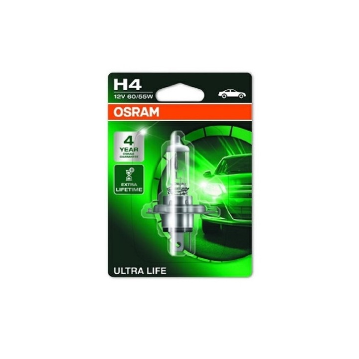 Крушка за дълги светлини Osram 10408, 12 V, H4 60/55 W Ultra Life, блистер