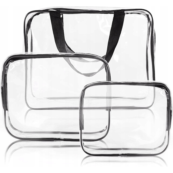 Geanta De Calatorie Pentru Cosmetice, Korbi, Organizator Transparent, Rezistent La Apa, Usor De Curatat, Inaltime 22 cm, Latime 30 cm, Adancime 10 cm, Transparent