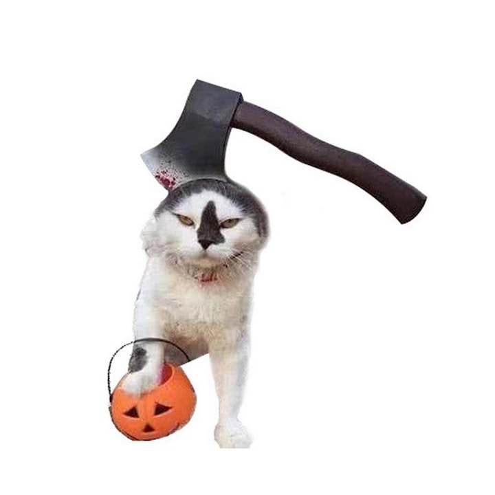 Vicces kutya-macska Halloween fejpánt, Fejsze