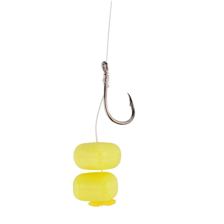 Set 9 carlige legate cu porumb artificial, Tandem Baits, Method feeder, Nr 6, 0.25 mm x 8 cm, Argintiu