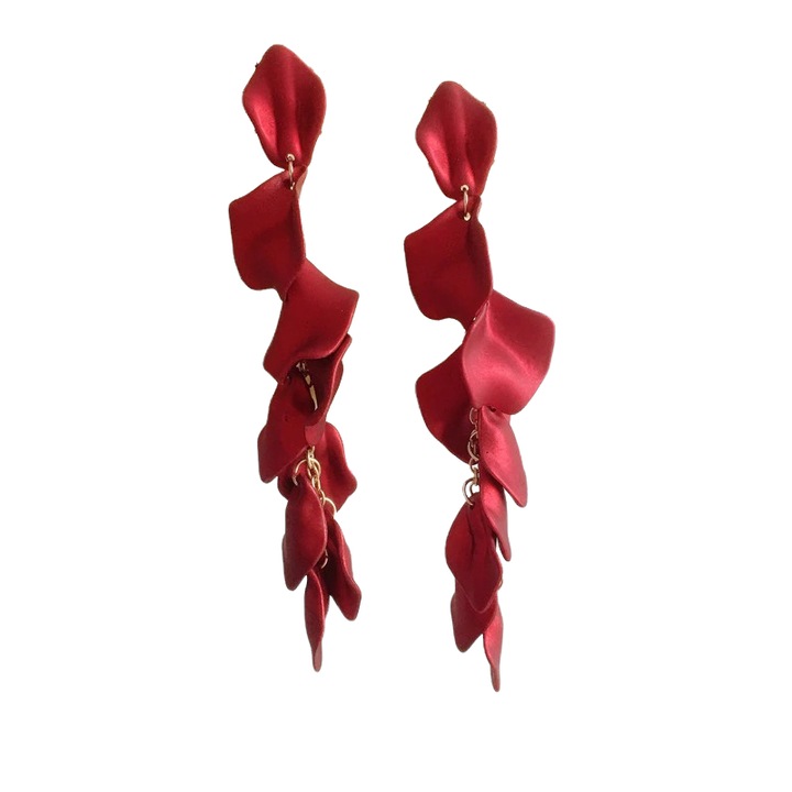 Cercei rosii, lungi, cu petale, Robin C8, Pursehuit