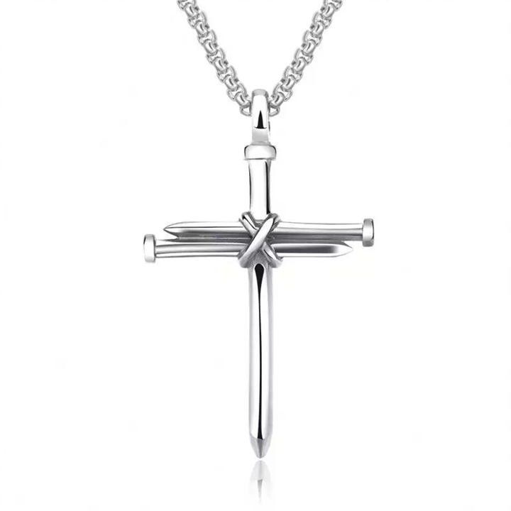 Lant cu pandantiv cruce, model cross, argintiu, unisex, EFAYN