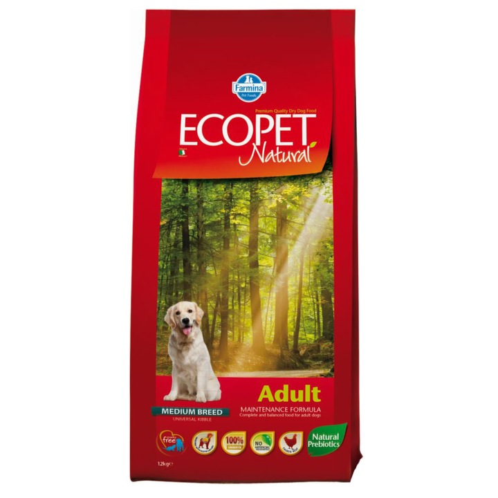 Hrana uscata pentru caini Ecopet Natural Adult, Pui, 12 Kg