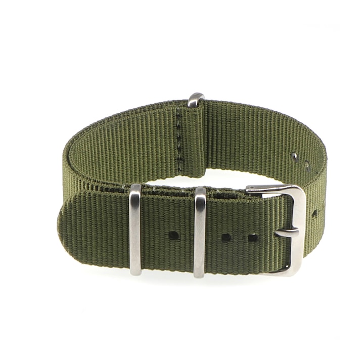 Curea din material textil WatchBand™ NATO, Compatibila cu Samsung Galaxy Watch, Huawei Watch GT/GT 2 46 mm si alte ceasuri cu latimea bratarii de 22 mm, Verde