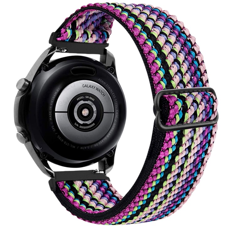 Curea din material textil WatchBand™ Vivid, Compatibila cu Samsung Galaxy Watch, Huawei Watch GT/GT 2 46 mm si alte ceasuri cu latimea bratarii de 22 mm, Multicolor