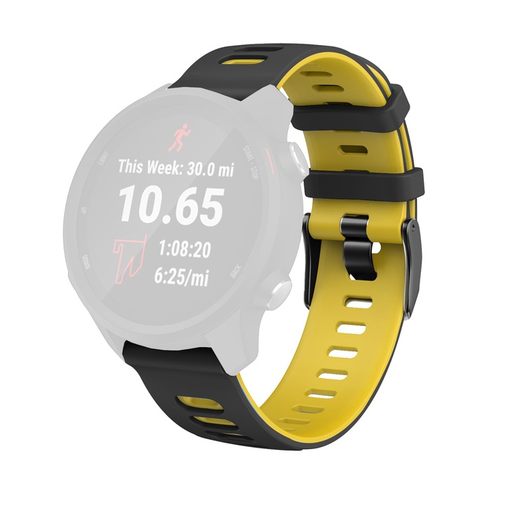 Силиконова каишка WatchBand Korea, съвместима с часовник Samsung Galaxy, Huawei Watch GT/GT 2 46 мм и други часовници с ширина на лентата 22 мм, черно/жълто