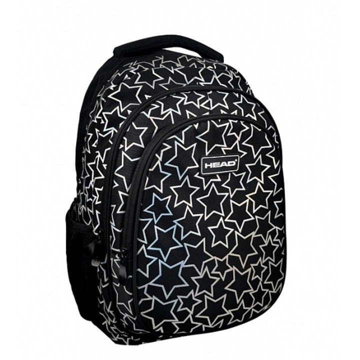 Ученическа раница, Astra, AB300, Head, Холографски ефект, Звездни светлини, 42 x 30 x 19 см, Черен
