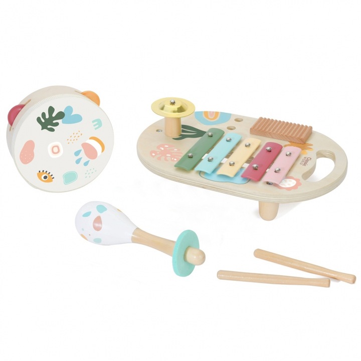 Set 5 Instrumente muzicale pentru copii, Classic World, Lemn, 18 luni+, Multicolor