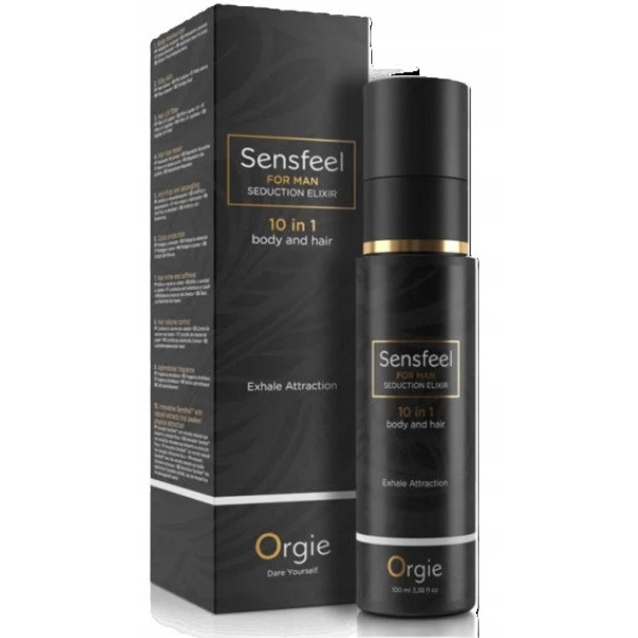 Crema afrodisiaca cu feromoni SensFeel for Man Seduction Elixir, Orgie, cu efect 10 in 1 pentru par si corp barbati, 100 ml