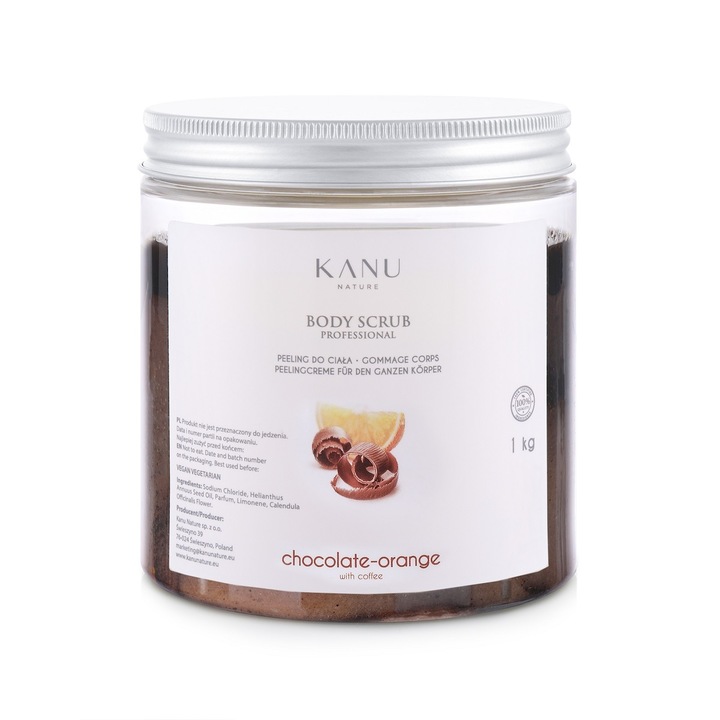 Testradír naranccsal, csokoládéval és kávéval, Kanu Nature, sókristályok és tápláló olaj, 1 kg