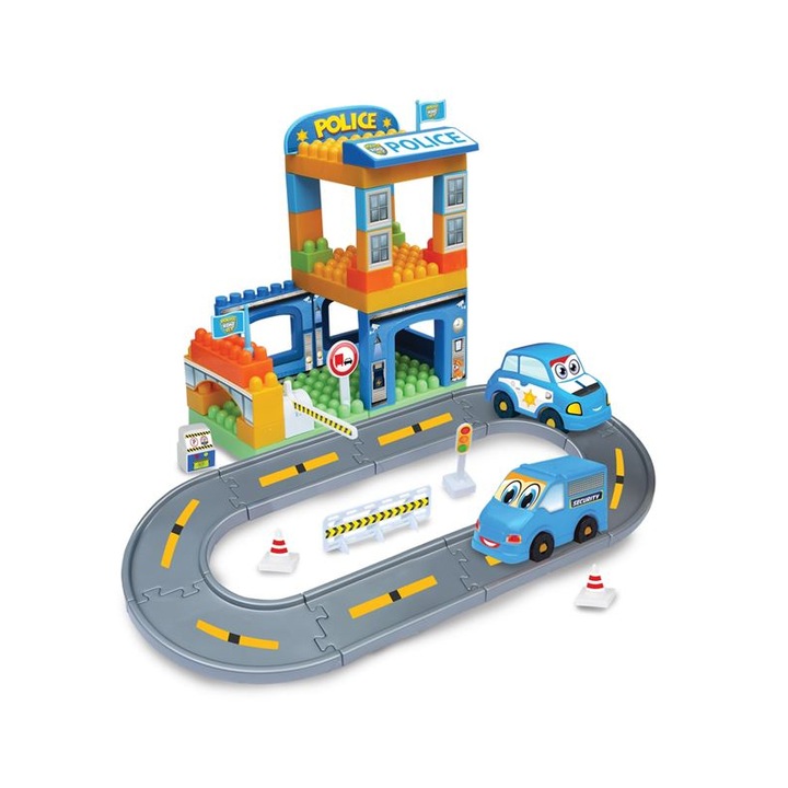 Конструктор Dede, 48 части, Полицейски участък, Полицейски автомобил, 18+ месеца, 50х11х37 см, Пластмаса, Многоцветен