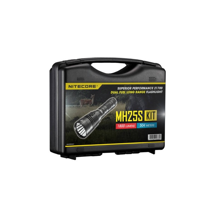 Kit lanterna led pentru vanatoare Nitecore MH25S, acumulator Nitecore 21700 5000mAh inclus, aluminiu negru