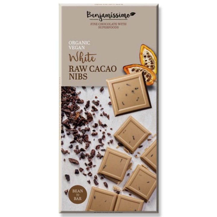 Ciocolata alba cu cacao NIBS Bio fara gluten, 70g