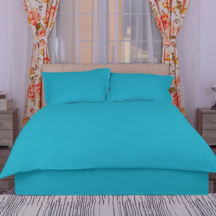 Polipamut damaszt ágynemű, 2 személyes, türkiz, 230x260cm