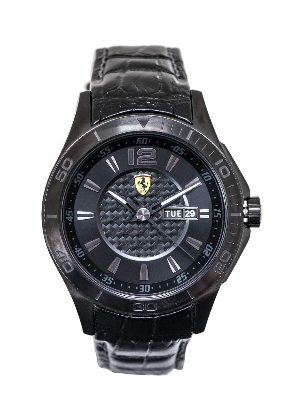 Ferrari Ceas negru cu model crocodil Scuda