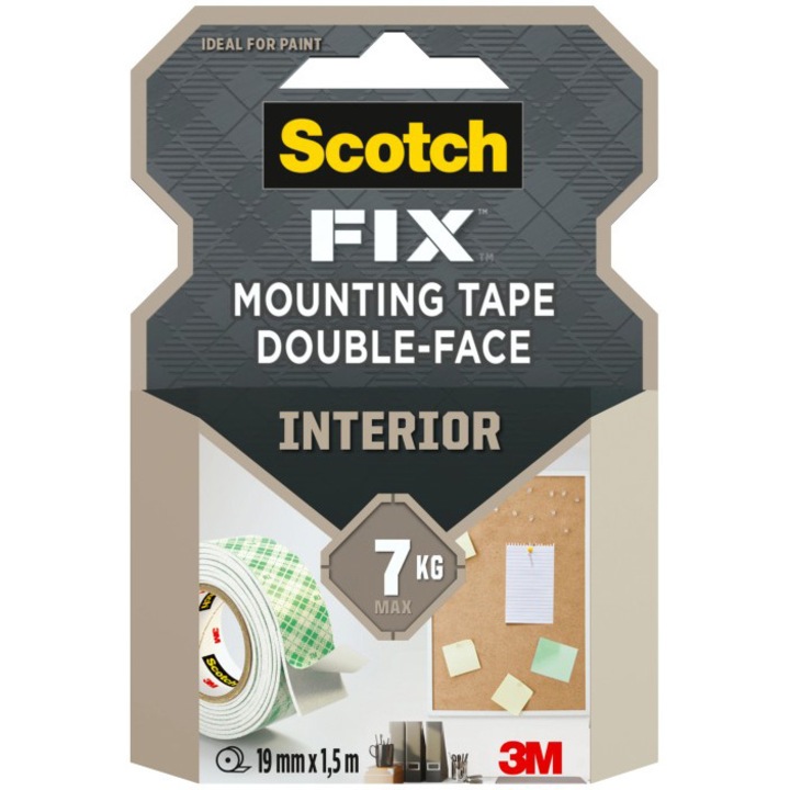 Двойно залепваща лента за монтаж на вътрешни повърхности, Scotch-Fix™ 3M, 19 мм x1.5 м