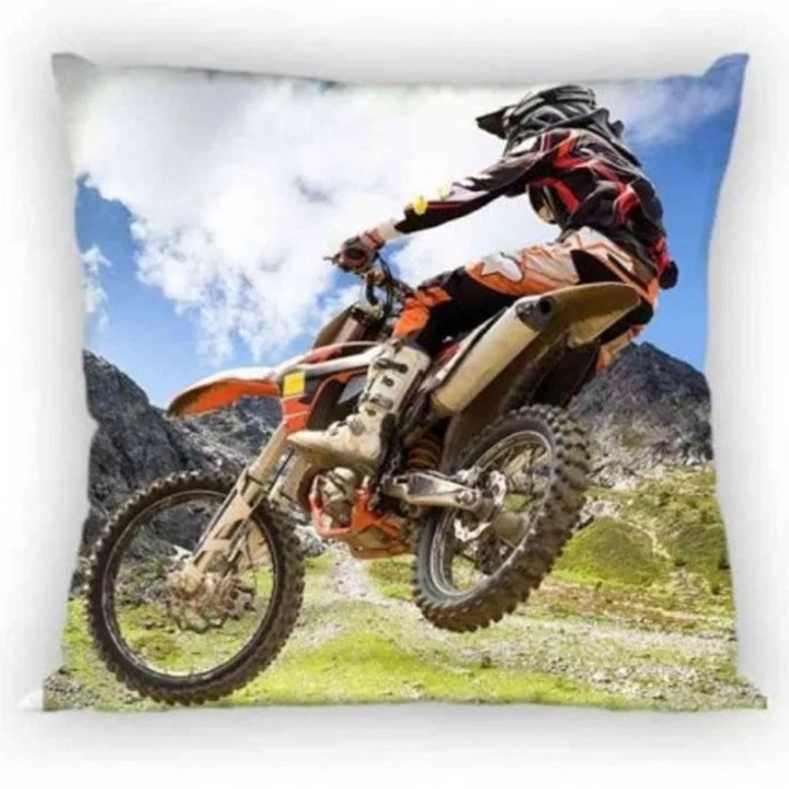 Fata de perna decorativa Faro, motocicleta cross, poliester, multicolor, 40x40 cm