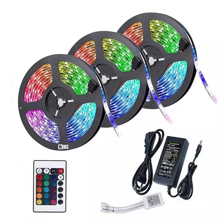Banda LED SIKS, lumini multicolore, telecomanda, 15m
