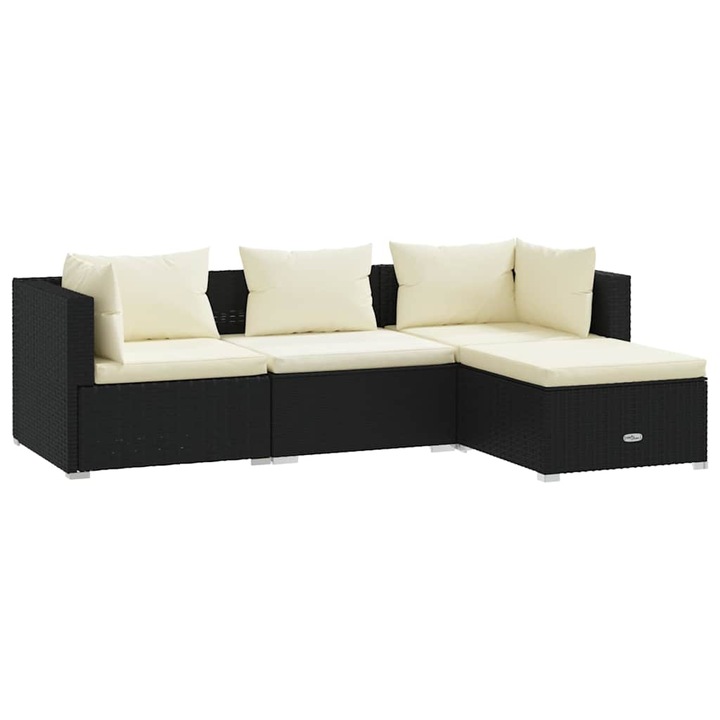 Set mobilier de gradina cu perne vidaXL, 4 piese, negru, poliratan, 28.8 kg
