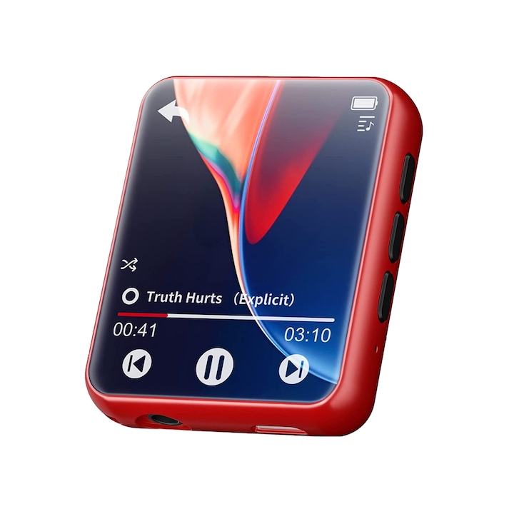 MP3 Player 32 Gb cu Bluetooth 5.0, sunet HiFi fara pierderi, cu difuzor integrat, Radio FM, inregistrare voce, touchscreen de 1,8 inch, accepta card de pana la 128 Gb, rosu