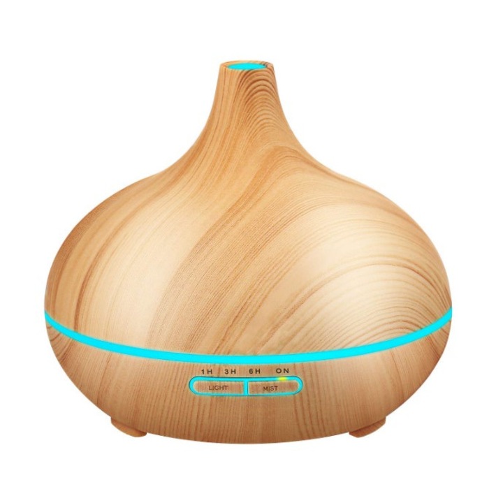 Illóolaj diffúzor, 550 ml, Ambiental Home Onion ultrahangos távirányítóval, Világos fa
