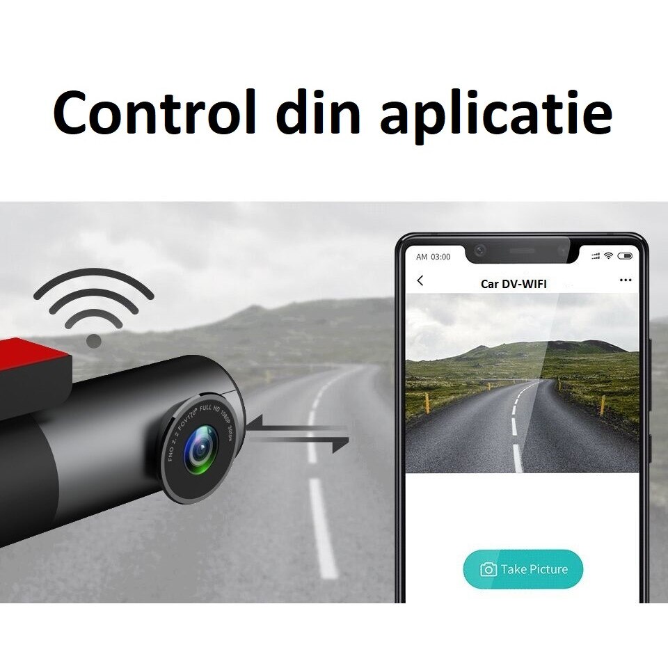 Camera bord auto FULL HD 1080P, WiFi, compacta, unghi de filmare 150 ...